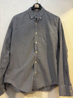 JCrew Men's Navy and White Gingham Button-Down Shirt